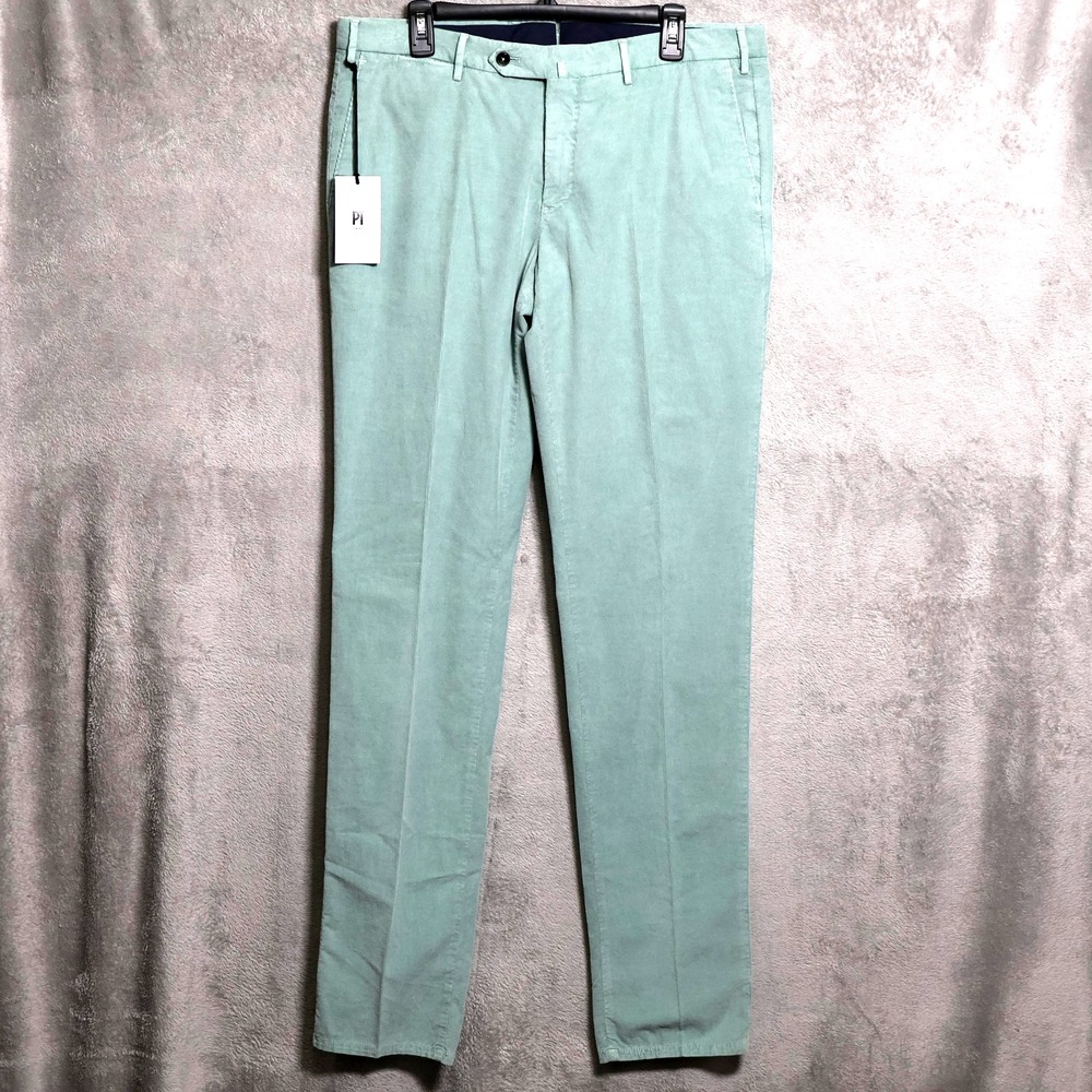 PT Torino Corduroy Pants Mens 37x36 Green Slim Fit Stretch Dress Chinos Casual